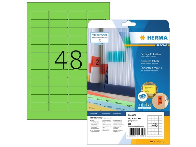 HERMA Étiquettes universelles 4369, 45.7 x 21.2 mm, vert, 960 pièces