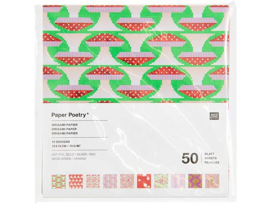 Rico Design Papier de bricolage Bloc de bricolage Origami 50 feuilles, 15 x 15 cm