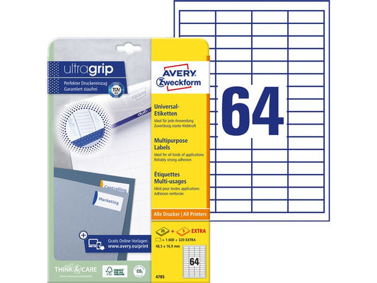 Avery Zweckform Étiquettes universelles 4785, 48.5 x 16.9 mm, 30 feuille