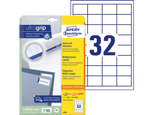 Avery Zweckform Étiquettes universelles 4789, 48.3 x 33.8 mm, 30 feuille
