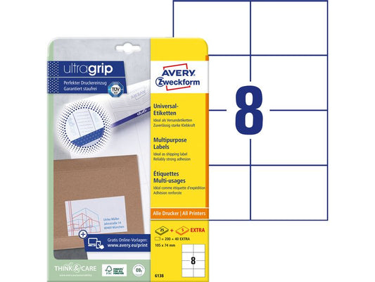 Avery Zweckform Étiquettes universelles 6138, 105 x 74 mm, 30 feuille