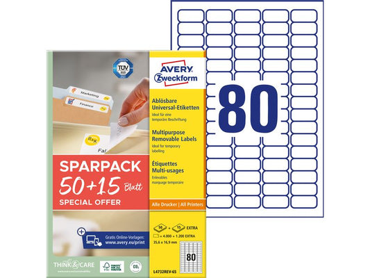 Avery Zweckform Étiquettes universelles L4732REV-65, 35.6 x 16.9 mm, 65 feuille