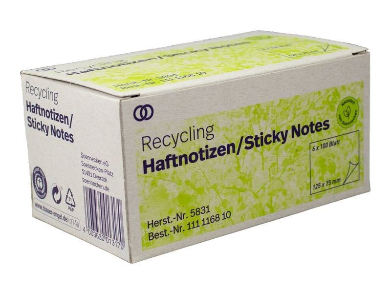 Soennecken Fiche de bloc-notes oeco Recycling, 12.5 x 7.5 cm, 6 pièces, jaune