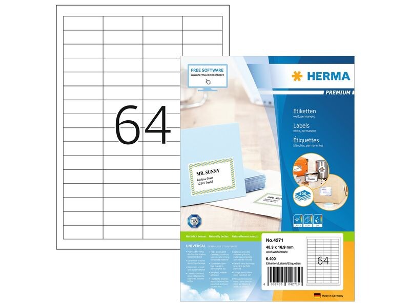 HERMA Étiquettes universelles Premium, 4.83 x 1.69 cm, 6400 étiquettes