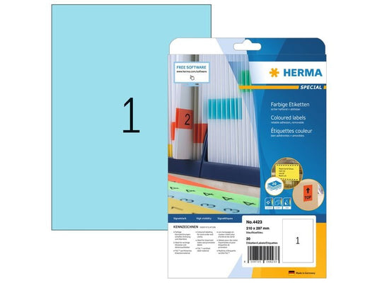 HERMA Étiquettes universelles A4 détachable 210 x 297 mm Bleu, 20 feuilles