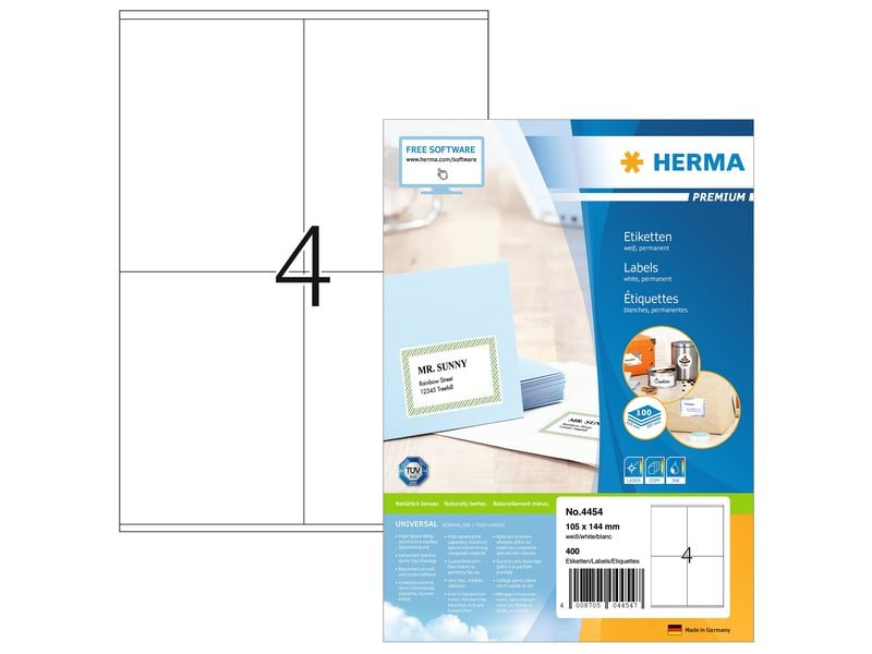 HERMA Étiquettes universelles Premium, 10.5 x 14.4 cm, 400 étiquettes