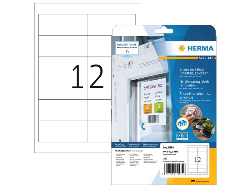 HERMA Étiquettes multi-usage en film plastique 97 x 42.3 mm, 20 feuille