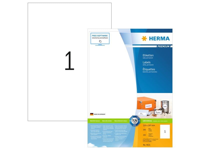 HERMA Étiquettes universelles Premium, 21 x 29.7 cm, 200 étiquettes