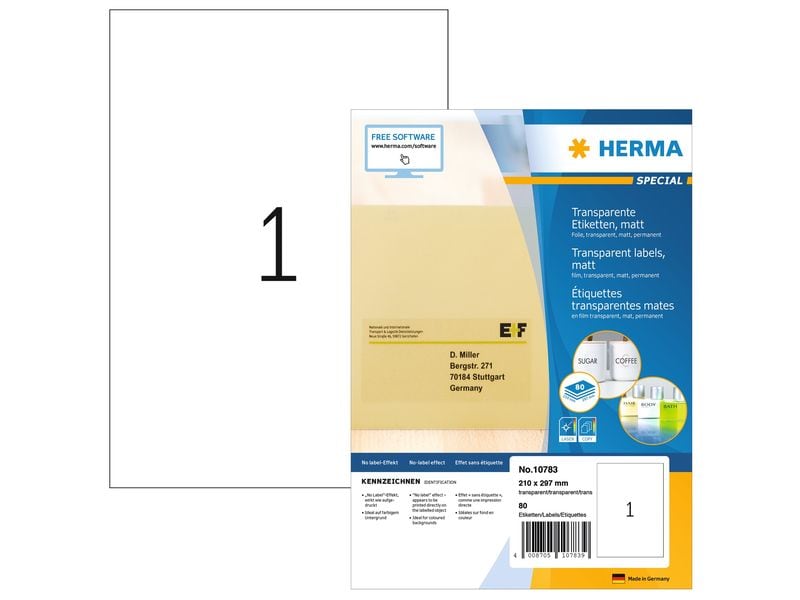 HERMA Étiquettes universelles Transparent 210 x 297 mm, 80 feuille