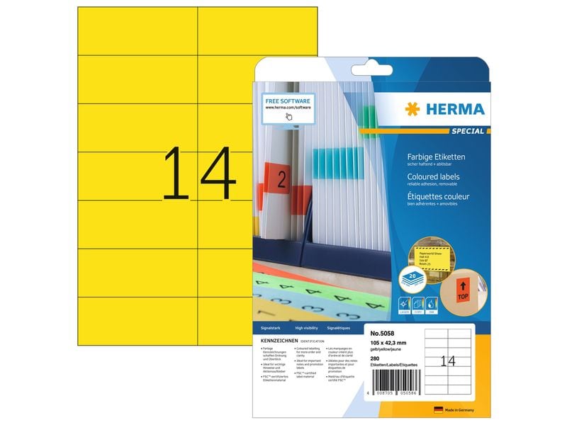 HERMA Étiquettes universelles 10.5 x 4.23 cm, 280 étiquettes, jaune