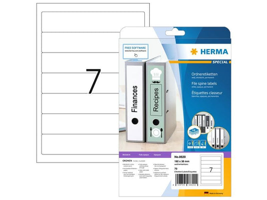HERMA Étiquettes à classeur 8620 192 x 38 mm permanent, Weiss