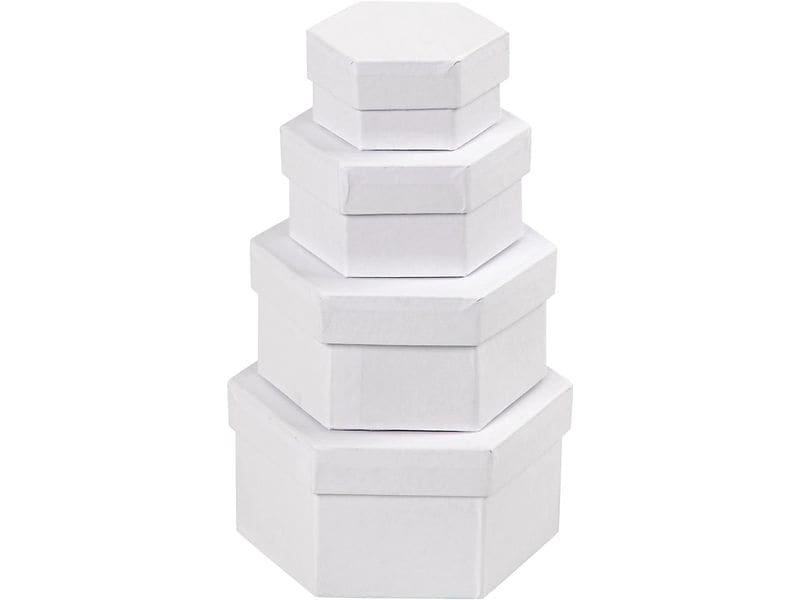 Creativ Company Boîte en carton hexagonal 4 Pièce/s, Blanc
