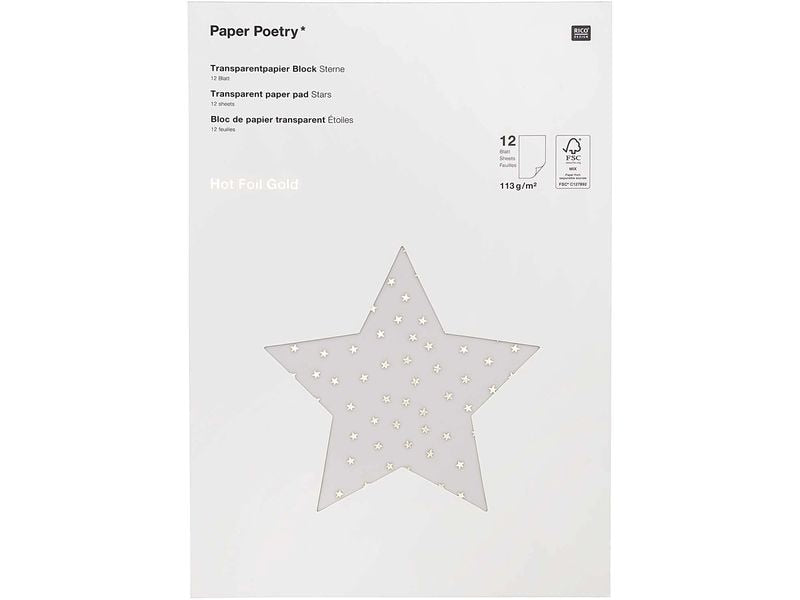 Rico Design Papier transparent Étoiles A4, 113 g/m²,  1 Pièce/s, Or
