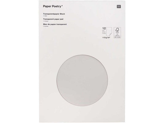 Rico Design Papier transparent Block A4, 113 g/m²,  1 Pièce/s, Transparent