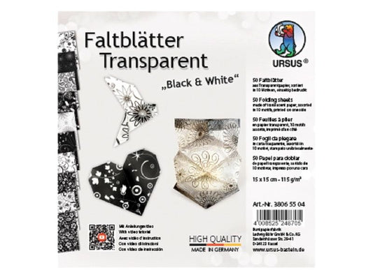 URSUS Feuilles origami Black & White 15 x 15 cm, 115 g/m², 50 feuilles