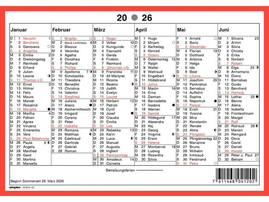 Simplex Calendrier avec les anniversaires A5 paysage, 2026
