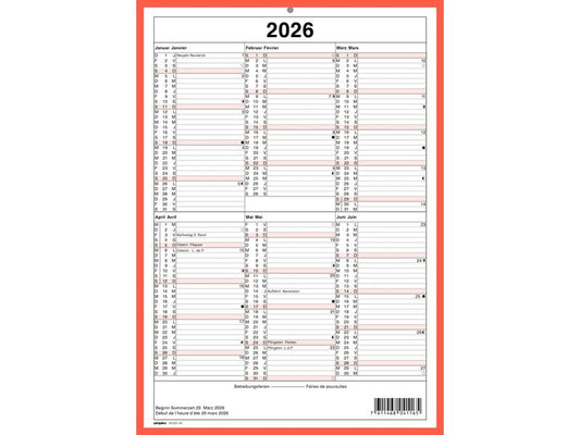 Simplex Calendrier sans les jours de fête A4 portrait, 2026