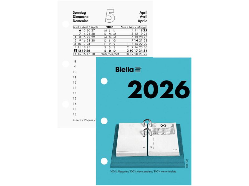 Biella Agenda de poche Bloc de rabattement perforé, petit, 1 jour par page