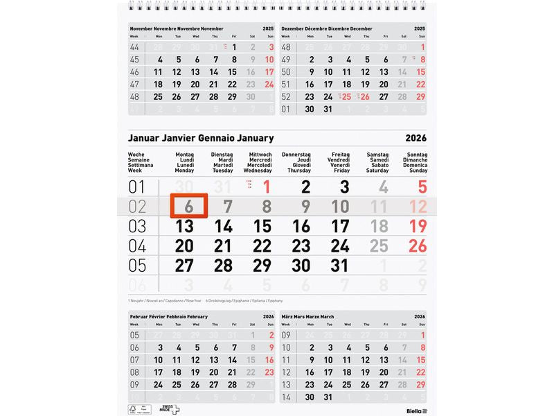 Biella Calendrier sur 5 mois 31 x 40 cm