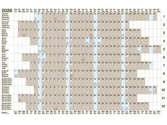 Biella Calendrier Planning annuel mural 69.5 x 46 cm