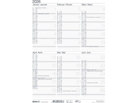 Biella Calendario della lavagna Calendrier tableau I D/F, A4, 6 mois par page