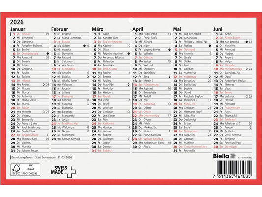 Biella Calendrier tableau A5, 6 mois par page