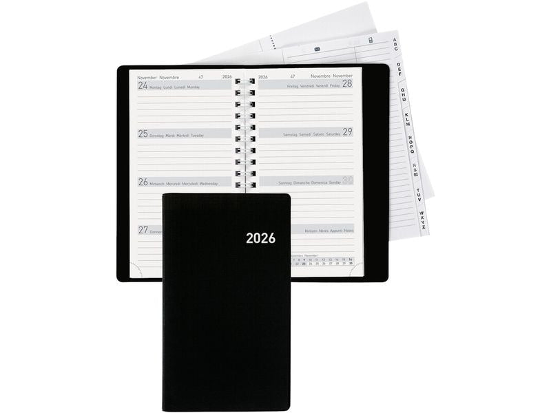 Biella Agenda journalier  Bruxelles Wire-O noir, 8.5 x 15.3 cm