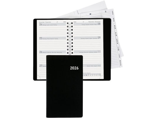 Biella Agenda journalier  Bruxelles Wire-O noir, 8.5 x 15.3 cm