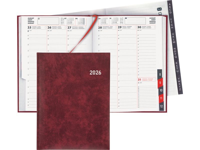 Biella Agenda commercial Orario Rouge vin, 17.8 x 23.5 cm