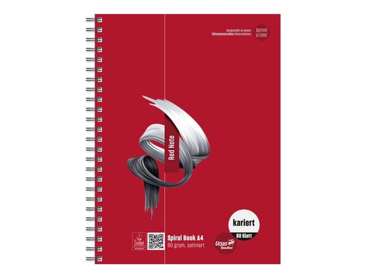 Ursusgreen Bloc-notes Red Note Spiral A4, 80 feuilles, quadrillé