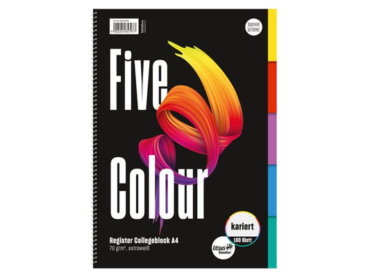 Ursusgreen Bloc-notes Five Color Spiral A4, 100 feuilles, quadrillées