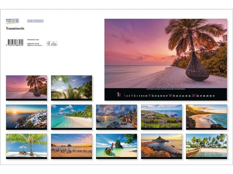Korsch Verlag Calendrier illustré Îles de rêve 2026