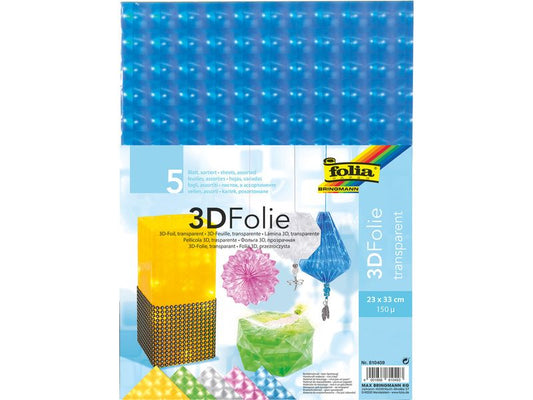 Folia Film 3D, 23 x 33 cm, 5 feuilles, transparent, couleurs assorties