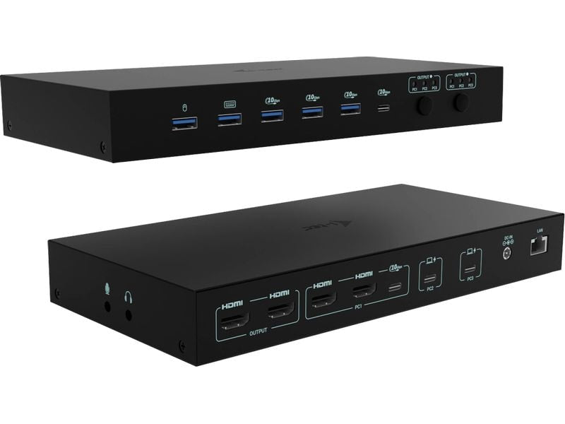 i-tec Station d'accueil USB-C KVM Dock PRO Trois hôtes, double vidéo, 2x PD max 92W