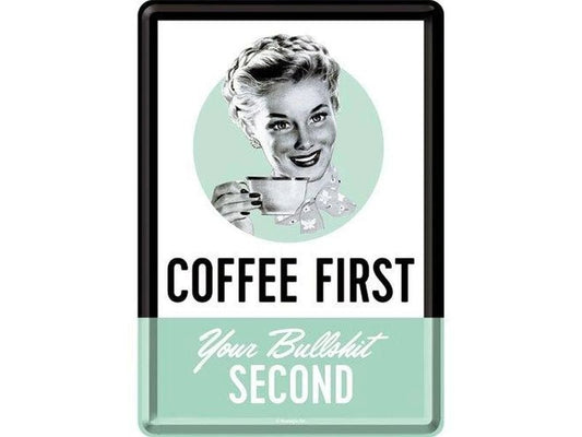 Nostalgic Art Carte postale Coffee First Vert/Noir/Blanc