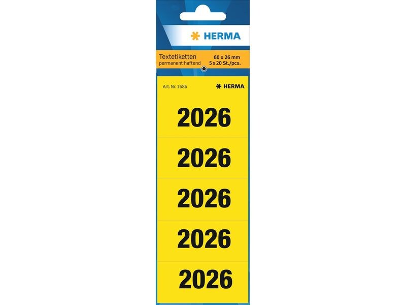 HERMA Étiquettes à classeur Chiffres annuels 2026 60x26 mm, jaune, 100 pièces