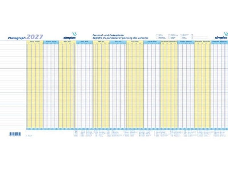 Simplex Pianificatore annuale Planographe 2027, 64 x 29.6 cm, set de 3 pièces