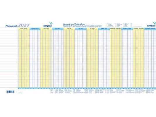 Simplex Pianificatore annuale Planographe 2027, 64 x 29.6 cm, set de 3 pièces