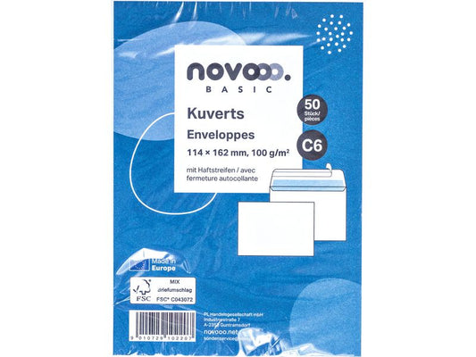 novooo. Enveloppe o/fenêtre C5 Blanc, 50 pièces