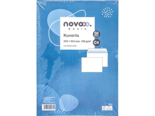 novooo. Enveloppe o/fenêtre C4 Blanc, 50 pièces