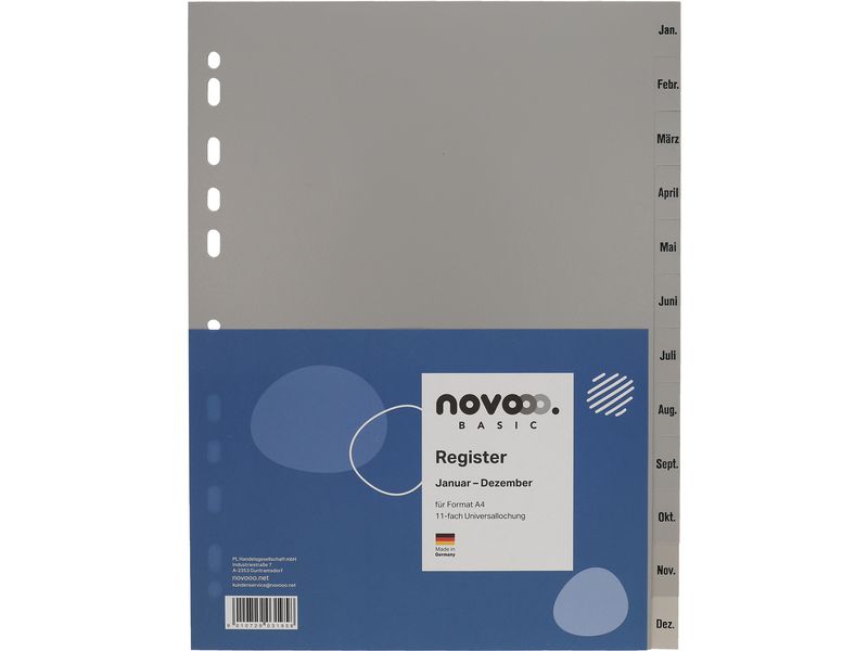 novooo. Registre A4, 1 rangée, jan-déc Gris
