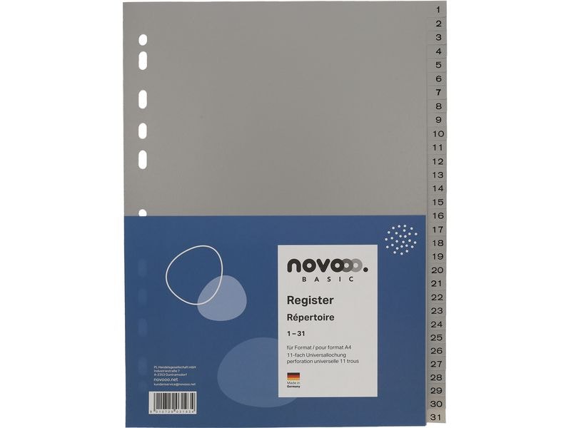 novooo. Registre A4, 1 rangée, 1-31 Gris