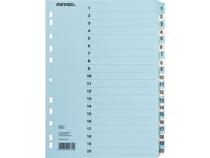 novooo. Registre A4, 1 rangée, 20 onglets bleu/beige