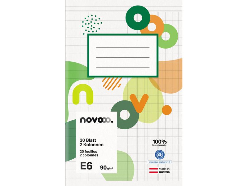 novooo. Cahier E6, 2 colonnes 90 g E6, Différentes linéatures