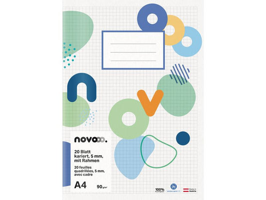 novooo. Cahier d'école A4, quadrillé 5 mm avec marge 90g 20 Pièce/s