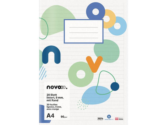 novooo. Cahier d'école A4, ligné 9 mm avec marge 90g 20 Pièce/s