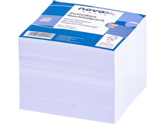 novooo. Boîte à fiches papier 90 x 90 mm, blanc, 80g, 700 feuilles