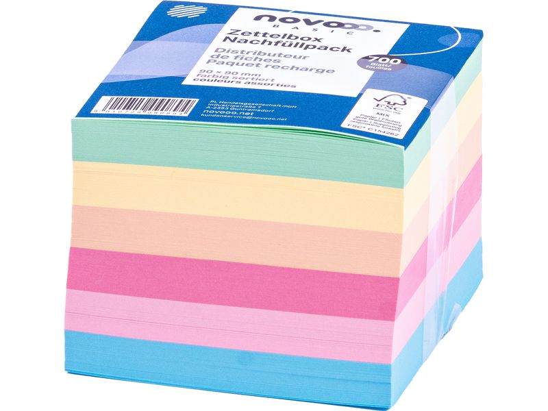 novooo. Boîte à fiches papier 90 x 90 mm, couleurs assorties