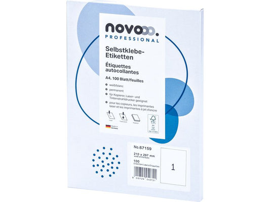 novooo. Étiquettes 210 x 297 mm, blanc, 100 pièces