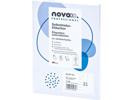 novooo. Étiquettes 70 x 42.3 mm, blanc, 2100 pièces